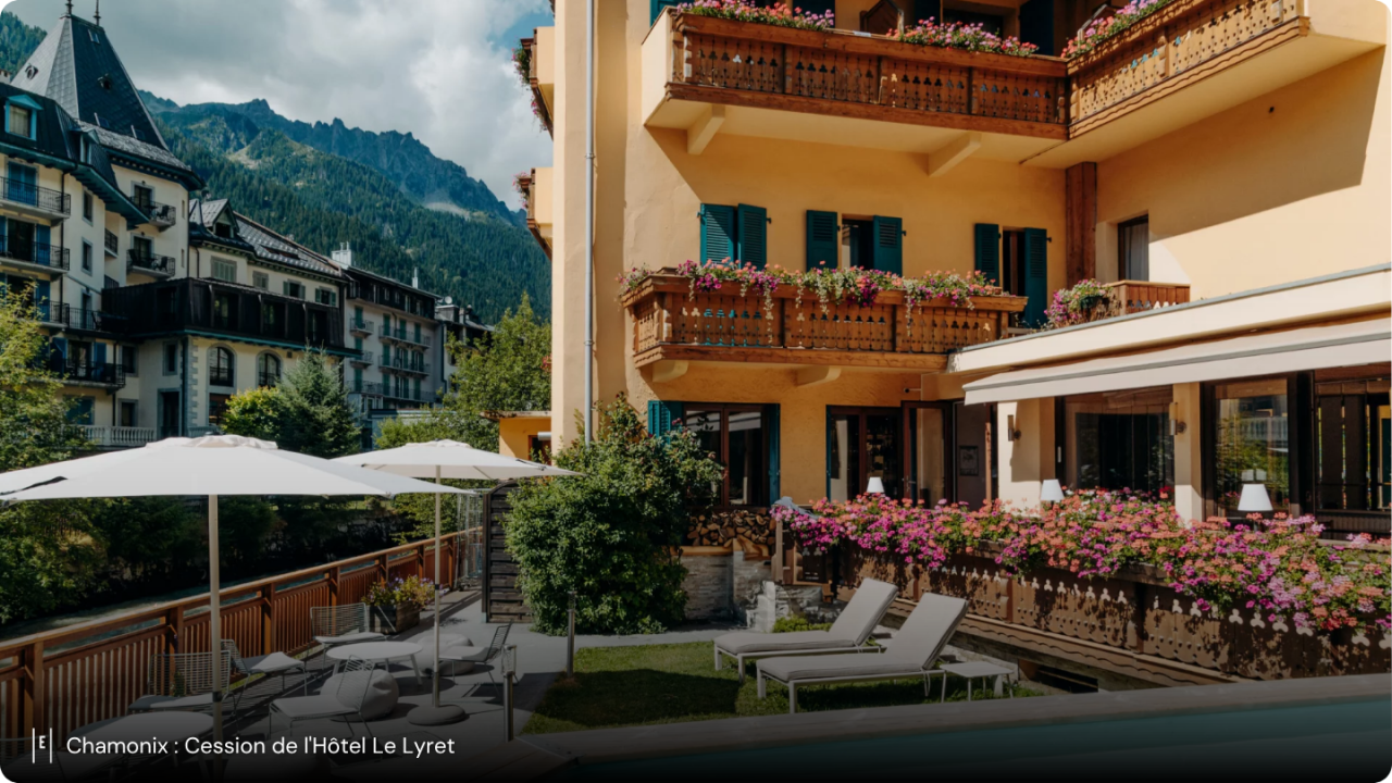 Façade de l'Hôtel Le Lyret à Chamonix avec vue sur le Mont-Blanc